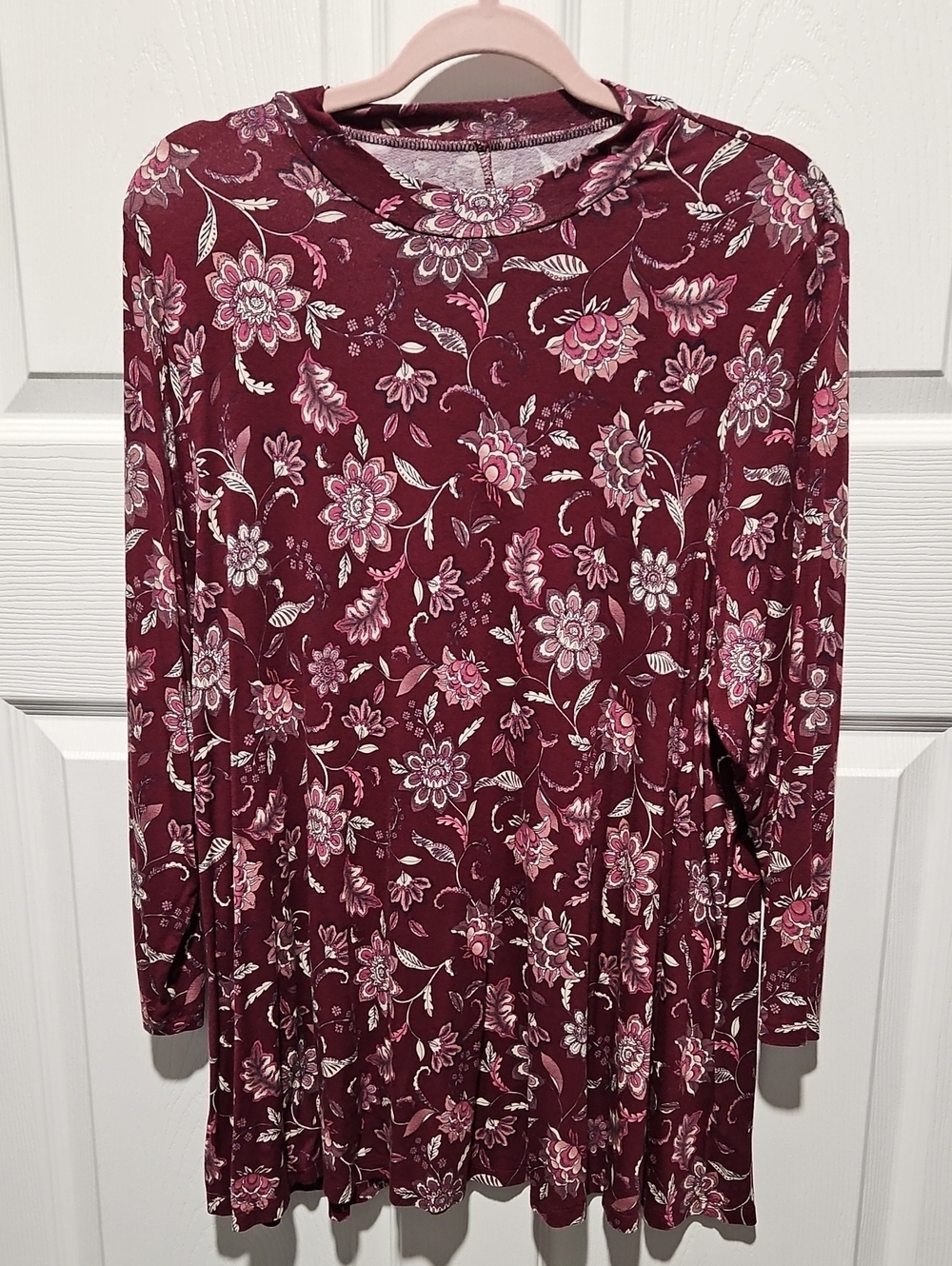 Lane Bryant Burgundy Floral Long-Sleeve Top